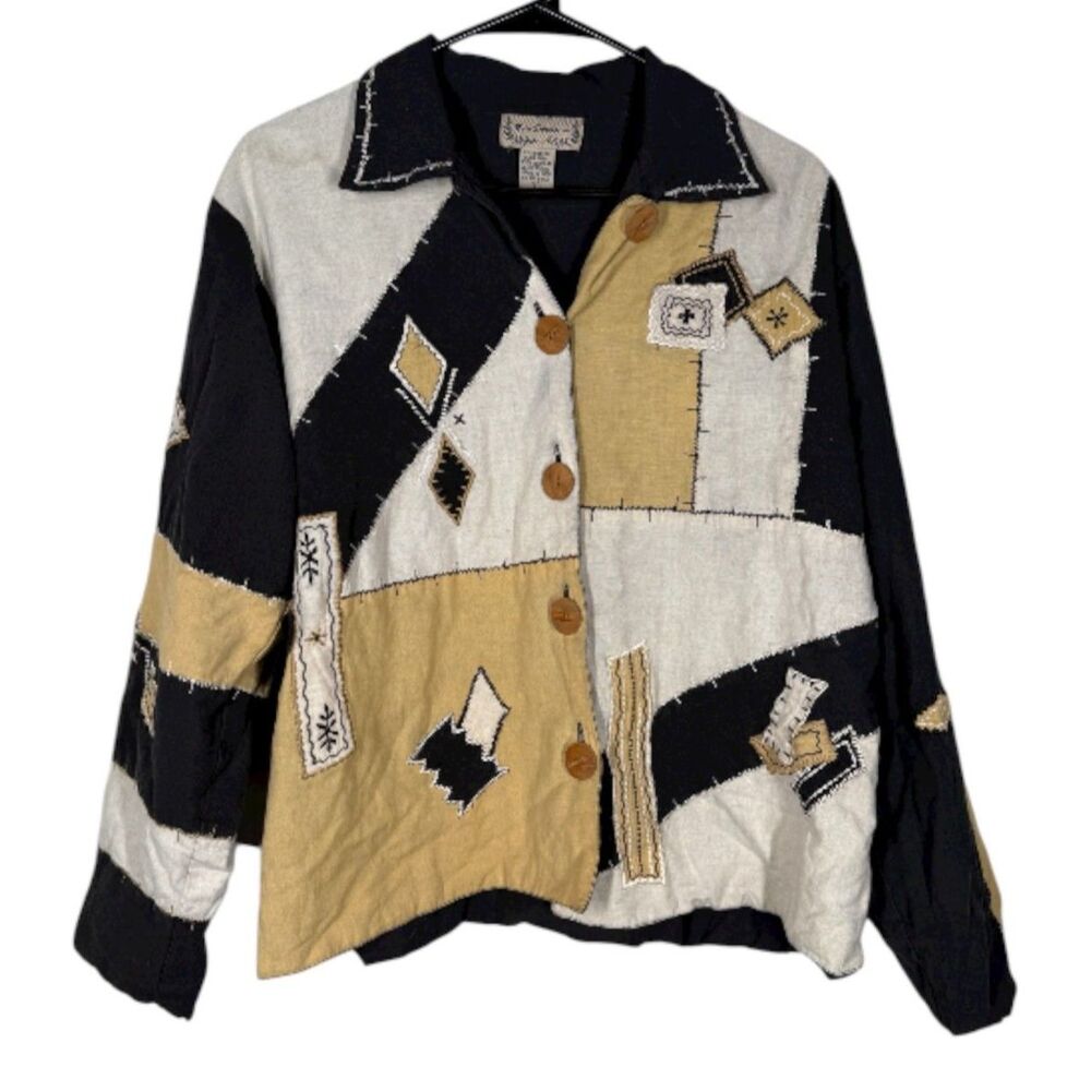 Vintage New Direction Patchwork Artsy Button Up T… - image 1